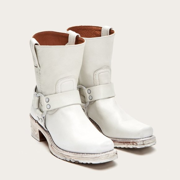 Frye Harness 8R White Distressed Cowboy Calf Boots - Picture 2 of 16